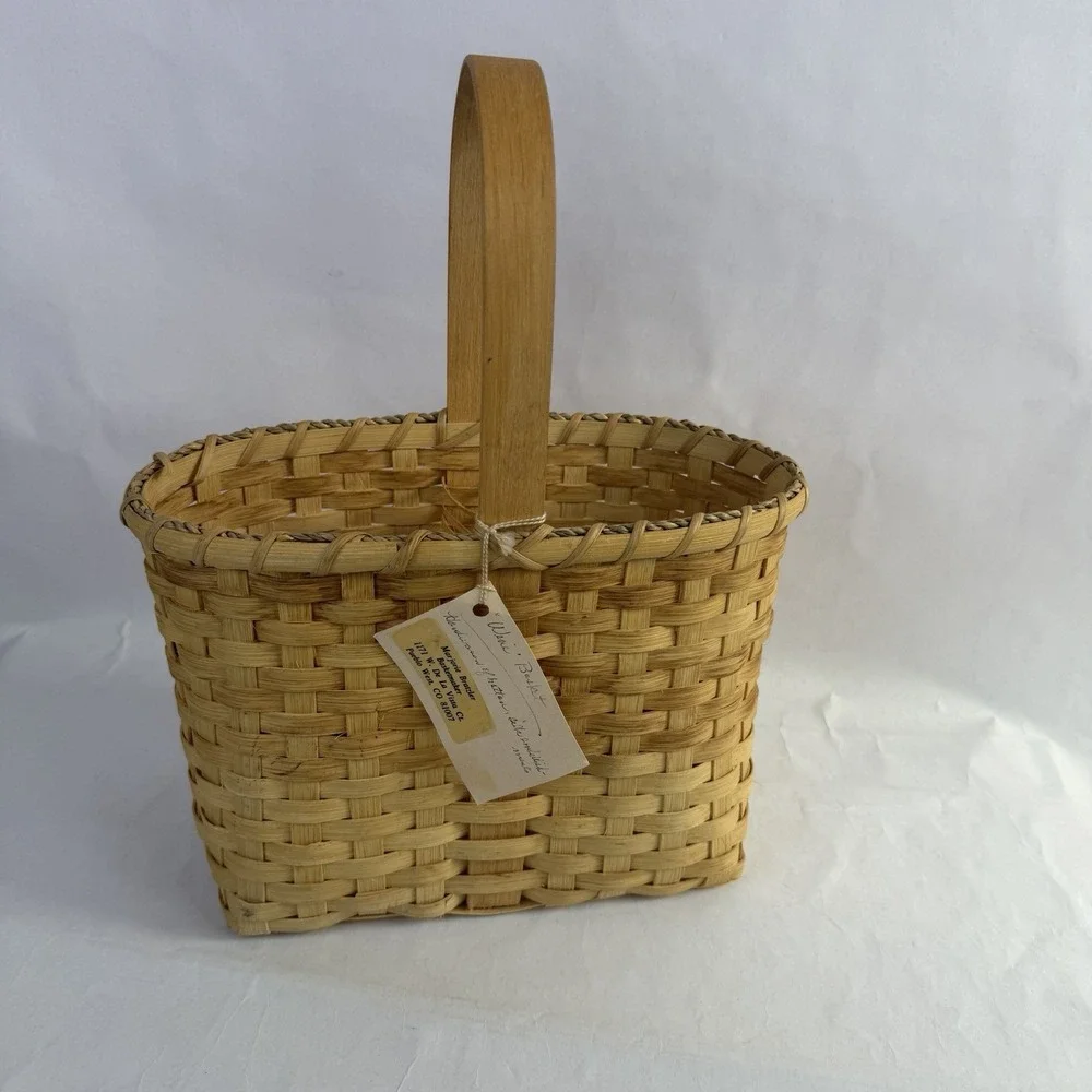 Handmade Basket Wicker Wine Bottle Holder Handle Carrier Boho Picnic Rustic Farm
